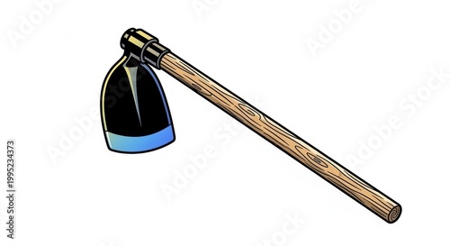 Vibrant cartoon garden hoe illustration with sturdy wooden handle and sharp metal blade for