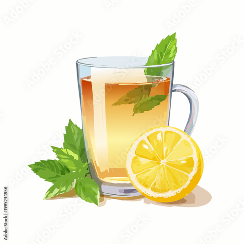 水彩画で描かれたレモンティーのイラスト