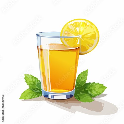 水彩画で描かれたレモンティーのイラスト