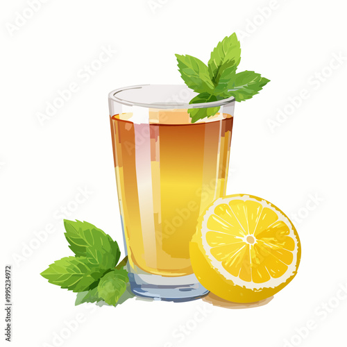 水彩画で描かれたレモンティーのイラスト