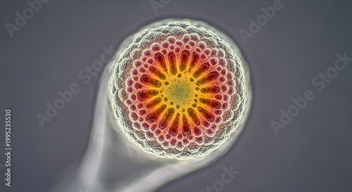 Mesmerizing microscopic cellular structure displaying intricate internal radial symmetry