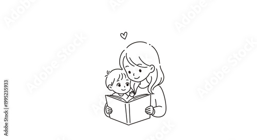 Woman and child reading book together.