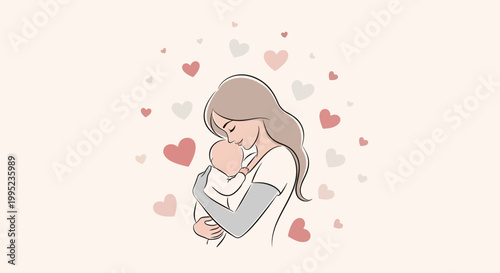 Woman Holding Baby with Hearts Around.