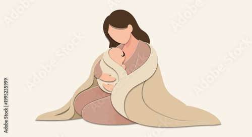 Woman Holding Newborn Baby Close.