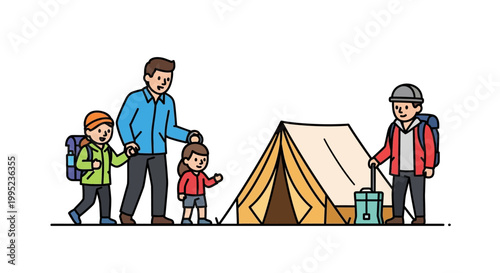 Family Camping Adventure - Setting Up Tent and Exploring Nature Together.