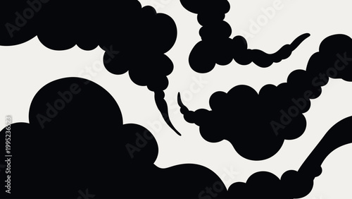 Thick black smoke plumes rising against a light background.
