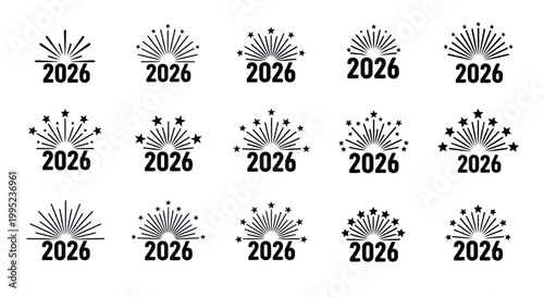 Happy New Year 2026 graphic with fireworks