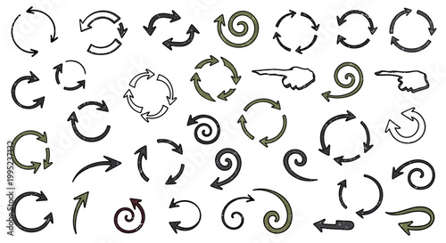 Fotografija Collection of hand drawn circular arrows and vintage motion symbols