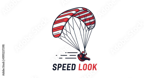 Paraglider with red and white canopy flies high