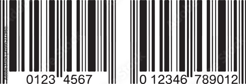 Realistic black and white barcode with numbers for product identification and scanning technology symbol.