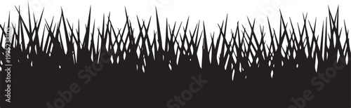 A silhouette of sharp, spiky grass blades creates natural border along bottom of transparent background.