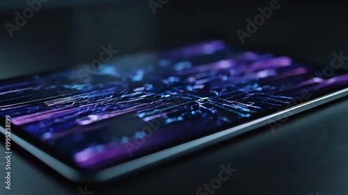 Futuristic Abstract Technology Display with Neon Lights and Circuitry