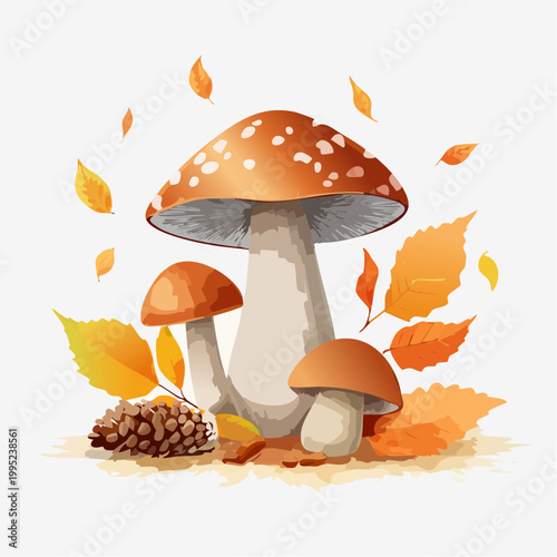 水彩画で描かれたきのことどんぐりのイラスト