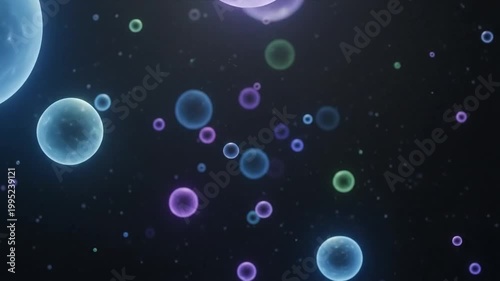 Glowing Orbs Floating in Dark Space.