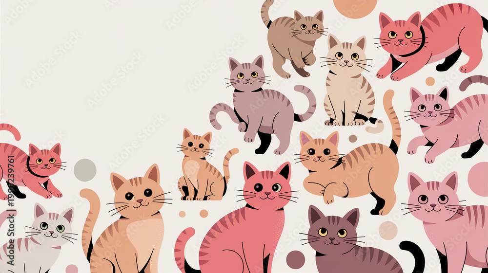 Obraz premium Cute cartoon cats pattern isolated on white background
