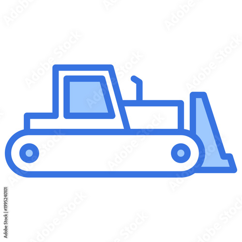 Bulldozer Outline Blue Color Icon