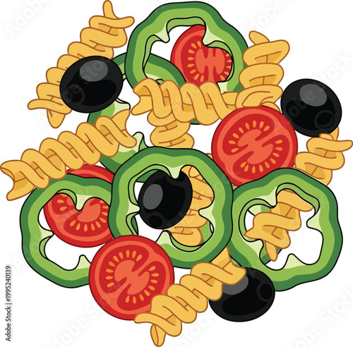 Pasta salad with tomatoes olives and peppers