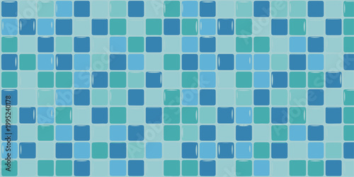 Abstract blue and turquoise square tile background pattern with glossy mosaic texture for bathroom pool and interior decoration.