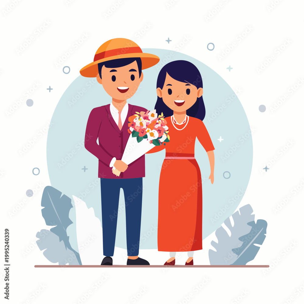 Obraz premium Couple Holding Flowers
