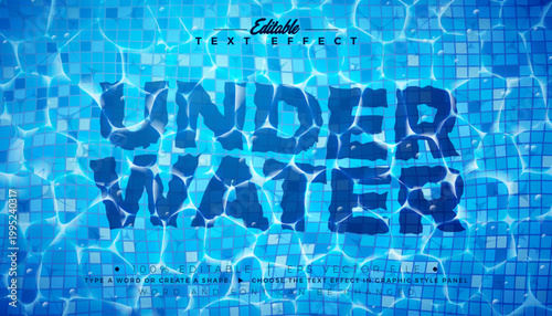 A vibrant underwater text effect design with editable typography and a blue mosaic tile background