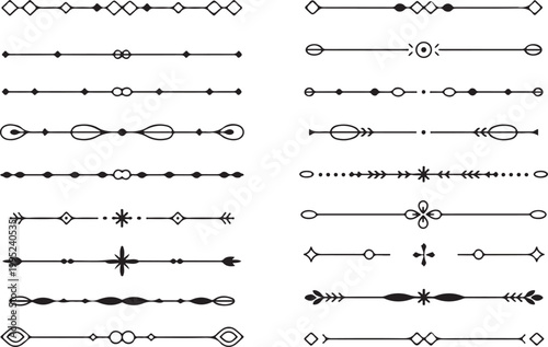 Decorative line dividers and ornaments collection elegant simple geometric shapes for page borders and graphic elements.