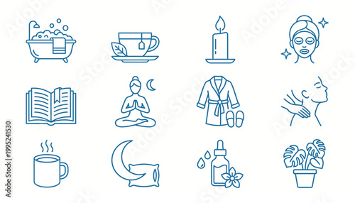 Line icons for relaxation and wellness activities.