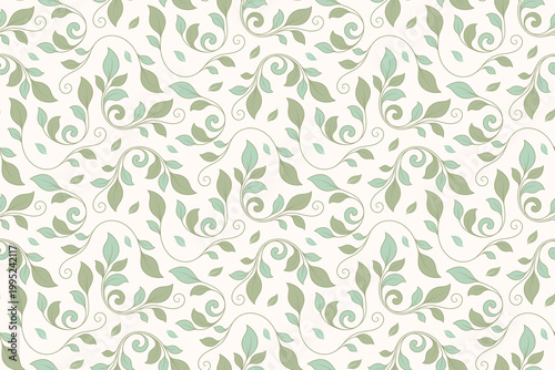 Seamless Elegant Floral Vine Pattern with Ornamental Leaves on Soft Beige Background – Classic Vintage Botanical Design
