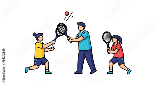 Family Playing Tennis Together on a Sunny Day for Recreation.