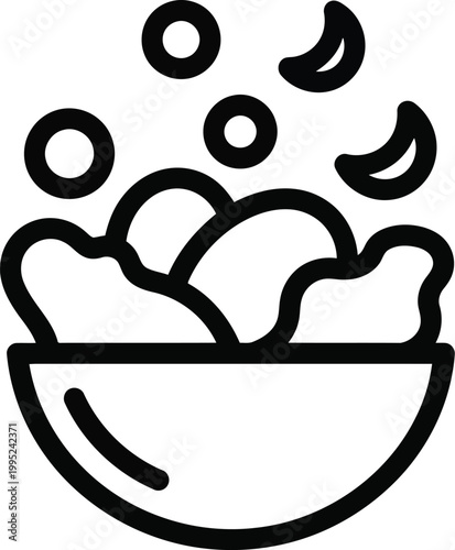 Fresh vegetable salad in a bowl icon representing healthy food and nutrition