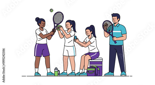 Group of Tennis Players Practicing and Preparing for Match.