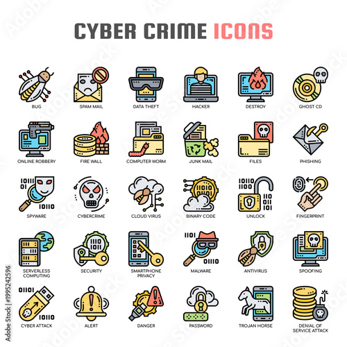 Cyber Crime , Thin Line and Pixel Perfect Icons