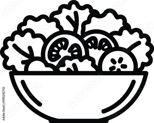 Black line art of a bowl of salad