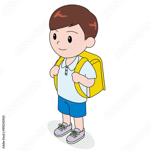 ランドセルを背負った男の子　アイソメトリック