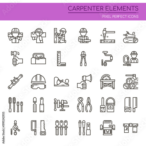 Carpenter Elements , Thin Line and Pixel Perfect Icons