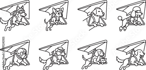 Diverse dog breeds enjoying hang gliding adventure in the air