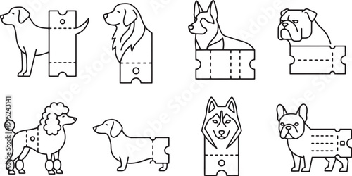 Creative dog breeds integrated into perforated ticket and admission coupon shapes