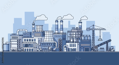 Extensive industrial factory complex featuring multiple buildings and smokestacks.