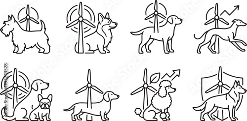 Eco friendly dogs promoting renewable wind energy and green sustainability