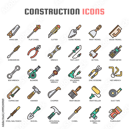 Construction Tools , Thin Line and Pixel Perfect Icons