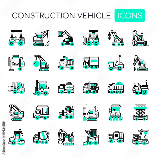 Construction Vehicle , Thin Line and Pixel Perfect Icons