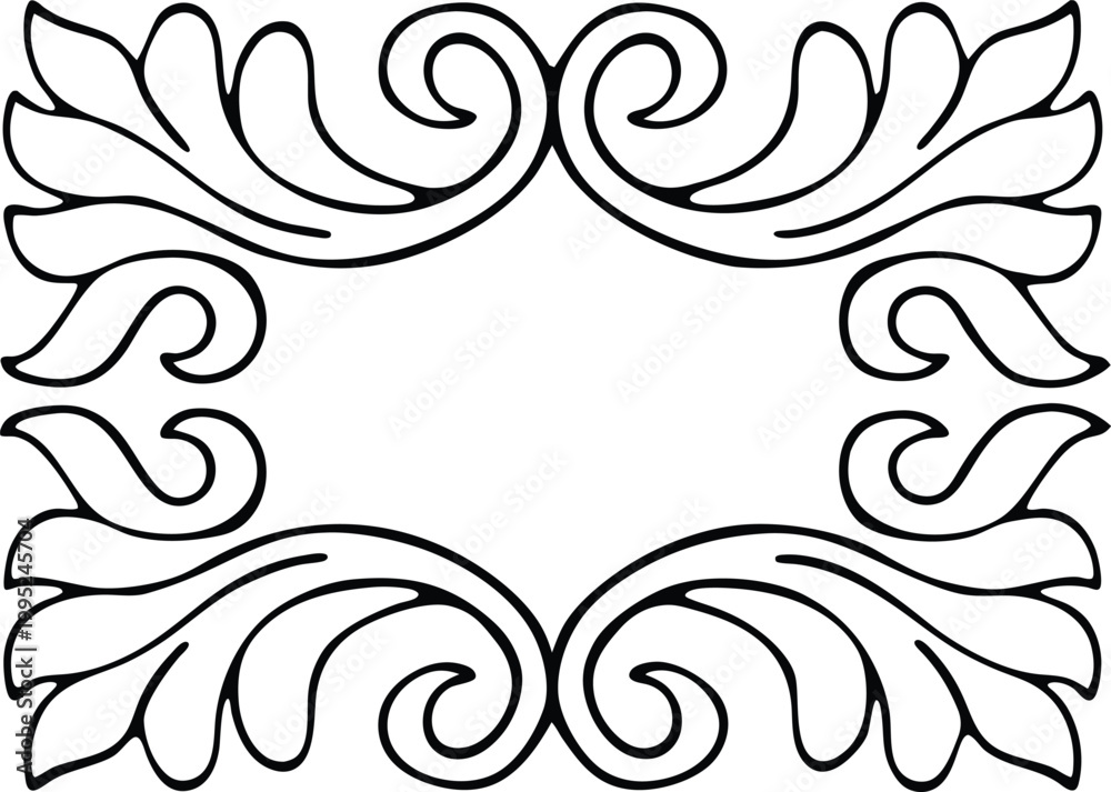 Fototapeta premium Intricate leaf swirl line art frame