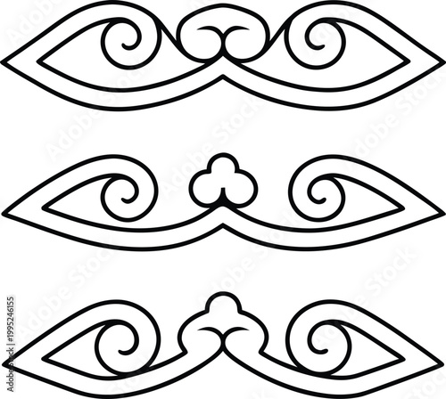 Ornate line art designs with swirling patterns