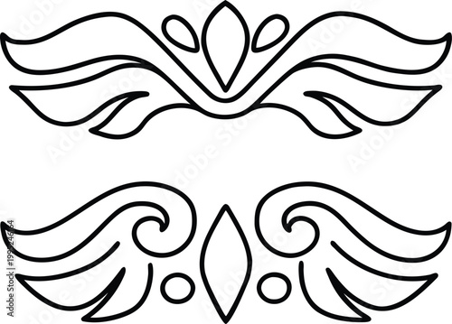 Set of ornate black line art designs and patterns