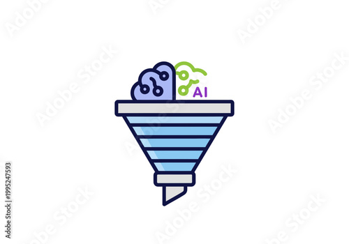 AI Brain Funnel Concept Illustration.