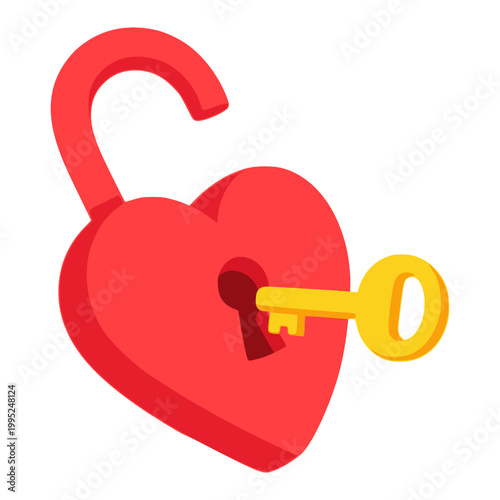 locked heart with key love romantic symbol flat color vector illustration template design