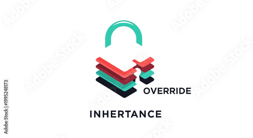 Colorful override inheritance programming concept.