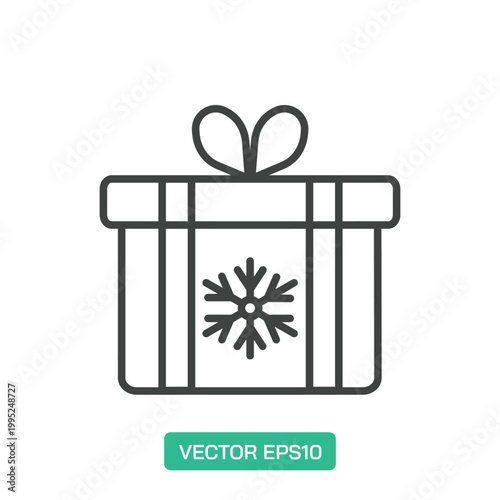 Snowflake Gift Box with Double Ribbon icon. Thin line icon vector