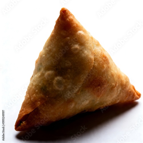 Golden Fried Samosa Triangle on White Background, Indian Snack