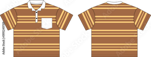 Brown Striped Polo Shirt - Front and Back View