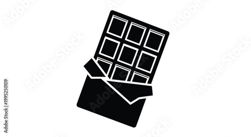 Simple and inviting vector graphic illustration of a delectable chocolate bar partially unwrapped, revealing its perfectly segmented squares, an iconic sweet dessert design.
